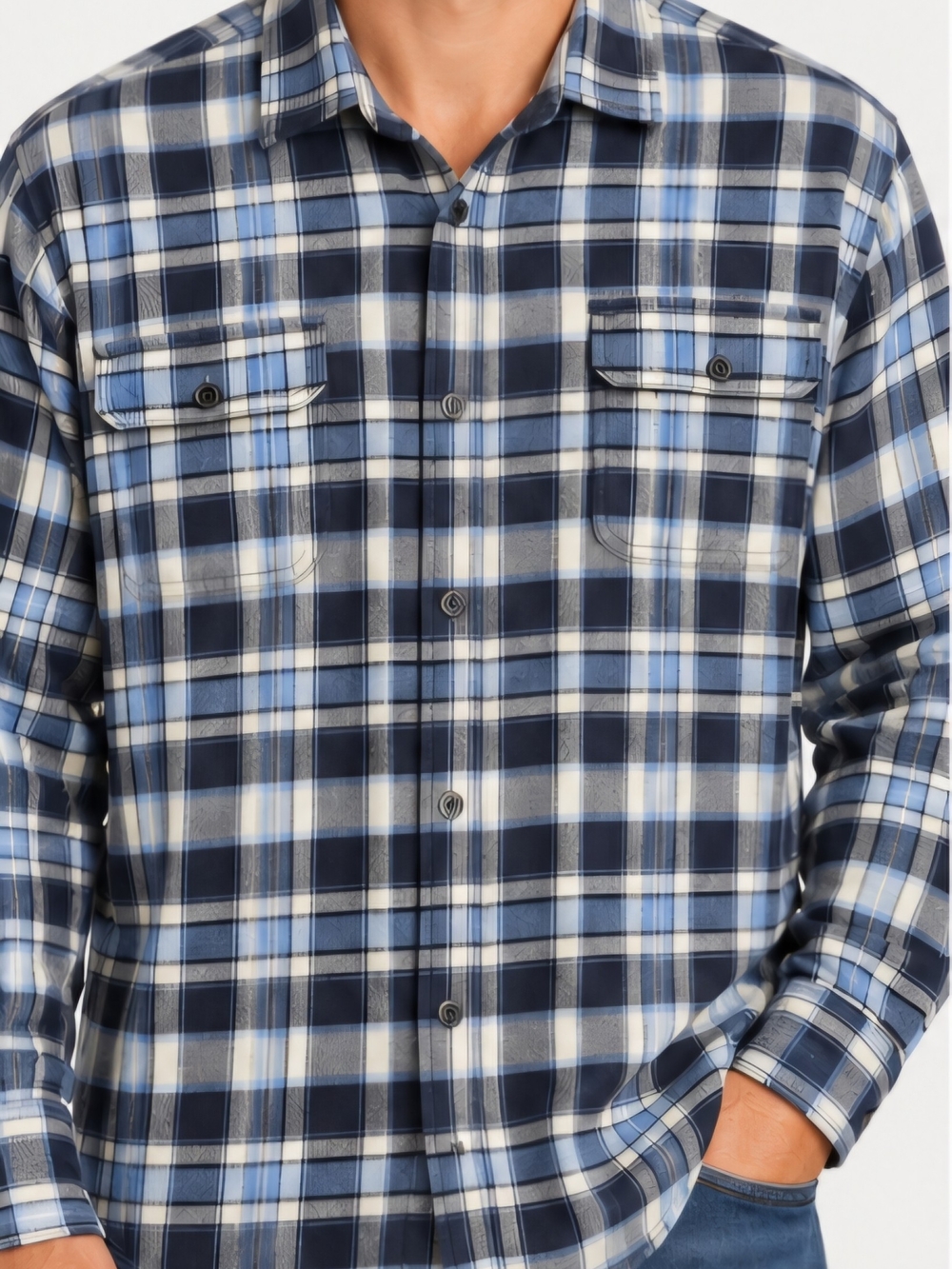 JACHS MFG Heritage Flannel Shirt Men’s XL Blue Plaid 100% Cotton Button Up